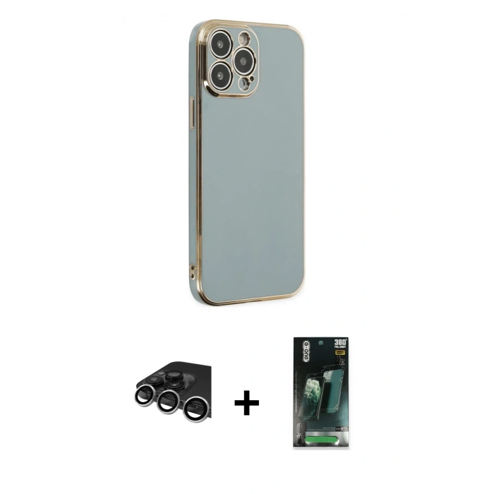 MARSİLYAN™- iPhone 14 Pro Max Kılıf Yankı Serisi - Siyah 360 Mat Full Body Arka Koruyucu + Gümüş Raze Metal Kamera Lens