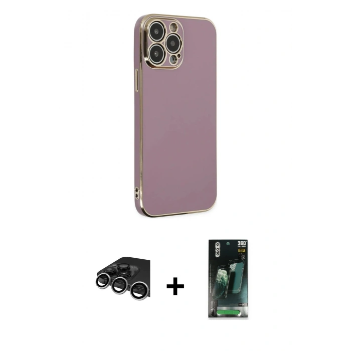 MARSİLYAN™- iPhone 14 Pro Max Kılıf Yankı Serisi - Siyah 360 Mat Full Body Arka Koruyucu + Gümüş Raze Metal Kamera Lens