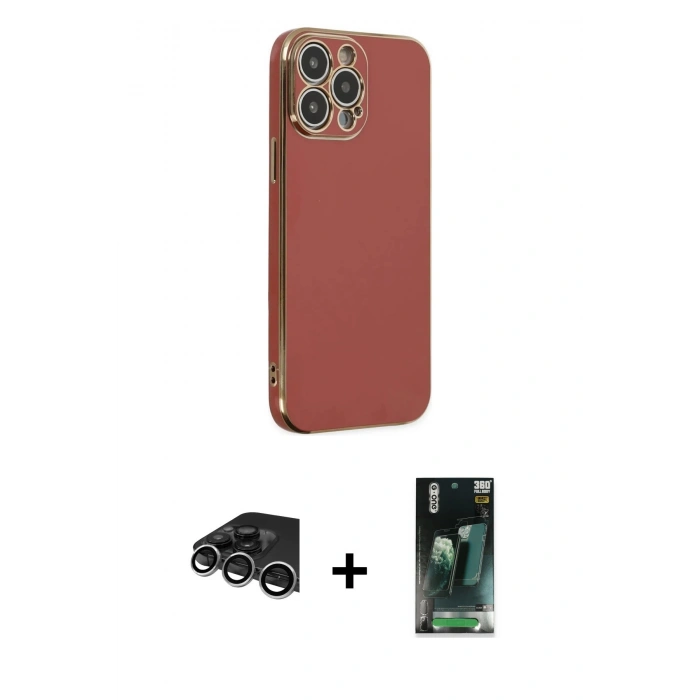 MARSİLYAN™- iPhone 14 Pro Max Kılıf Yankı Serisi - Siyah 360 Mat Full Body Arka Koruyucu + Gümüş Raze Metal Kamera Lens