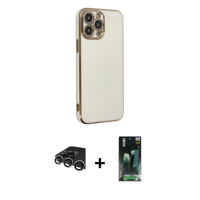 MARSİLYAN™- iPhone 14 Pro Max Kılıf Yankı Serisi - Siyah 360 Mat Full Body Arka Koruyucu + Gümüş Raze Metal Kamera Lens