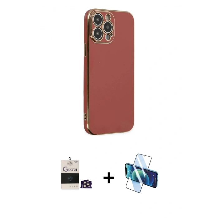 MARSİLYAN™- iPhone 14 Pro Max Kılıf Yankı Serisi - Siyah 3D Antistatik Cam Ekran Koruyucu + Bilvis Titan Kamera Lens - GD