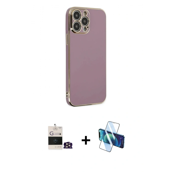 MARSİLYAN™- iPhone 14 Pro Max Kılıf Yankı Serisi - Siyah 3D Antistatik Cam Ekran Koruyucu + Bilvis Titan Kamera Lens - GD