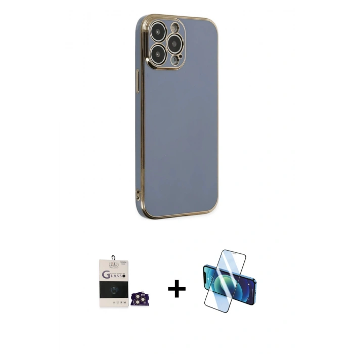 MARSİLYAN™- iPhone 14 Pro Max Kılıf Yankı Serisi - Siyah 3D Antistatik Cam Ekran Koruyucu + Bilvis Titan Kamera Lens - GD