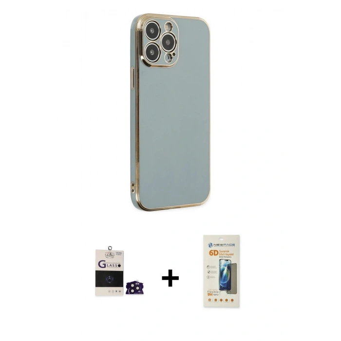 MARSİLYAN™- iPhone 14 Pro Max Kılıf Yankı Serisi - Siyah 6D Mat Seramik Hayalet Nano Ekran Koruyucu + Bilvis Titan Kamera Lens - DNMR