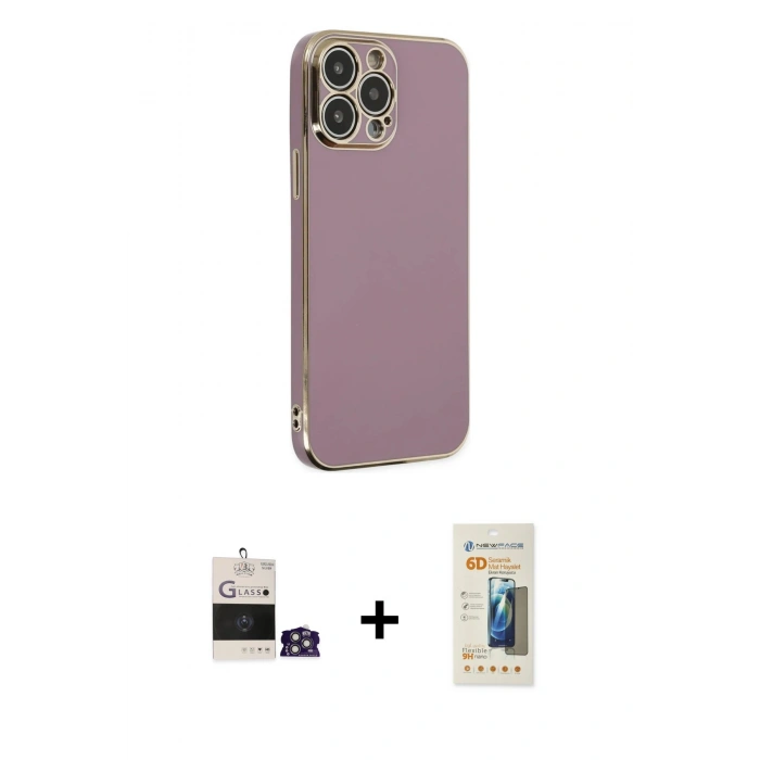 MARSİLYAN™- iPhone 14 Pro Max Kılıf Yankı Serisi - Siyah 6D Mat Seramik Hayalet Nano Ekran Koruyucu + Bilvis Titan Kamera Lens - GS