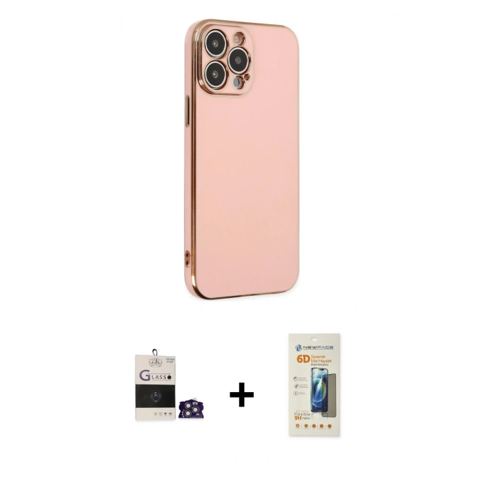 MARSİLYAN™- iPhone 14 Pro Max Kılıf Yankı Serisi - Siyah 6D Mat Seramik Hayalet Nano Ekran Koruyucu + Bilvis Titan Kamera Lens - GS