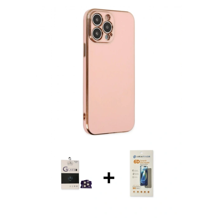 MARSİLYAN™- iPhone 14 Pro Max Kılıf Yankı Serisi - Siyah 6D Mat Seramik Hayalet Nano Ekran Koruyucu + Bilvis Titan Kamera Lens - GD