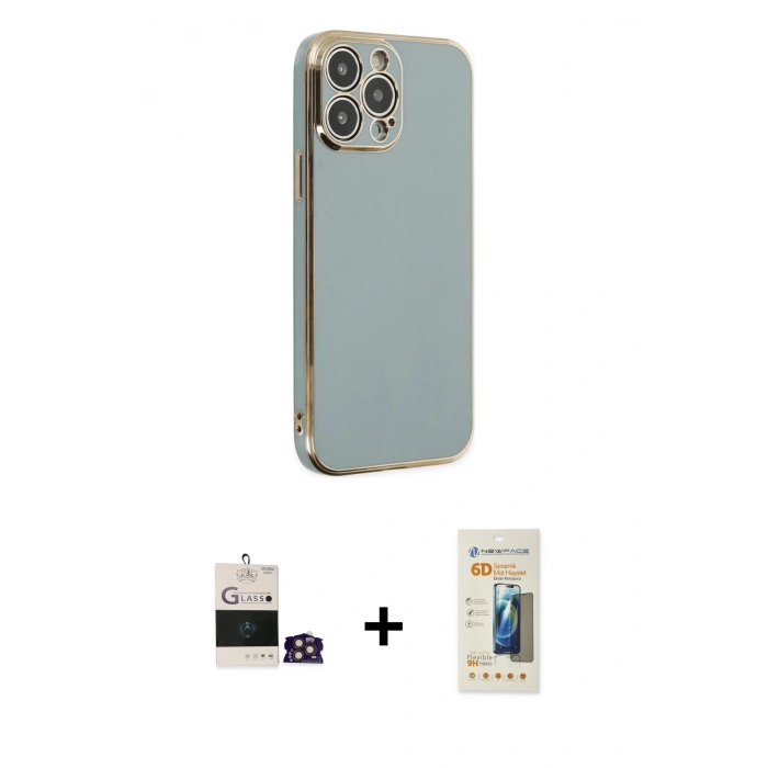 MARSİLYAN™- iPhone 14 Pro Max Kılıf Yankı Serisi - Siyah 6D Mat Seramik Hayalet Nano Ekran Koruyucu + Bilvis Titan Kamera Lens - GD