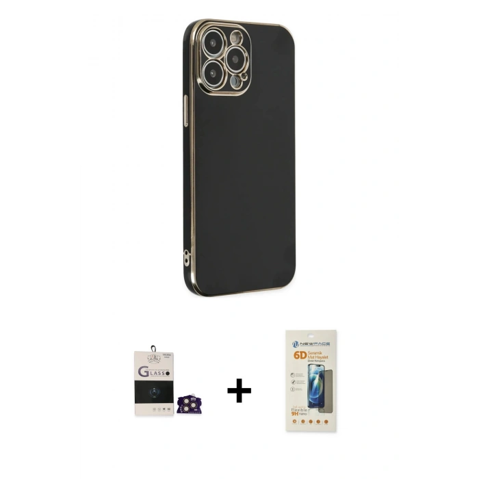 MARSİLYAN™- iPhone 14 Pro Max Kılıf Yankı Serisi - Siyah 6D Mat Seramik Hayalet Nano Ekran Koruyucu + Bilvis Titan Kamera Lens - GD