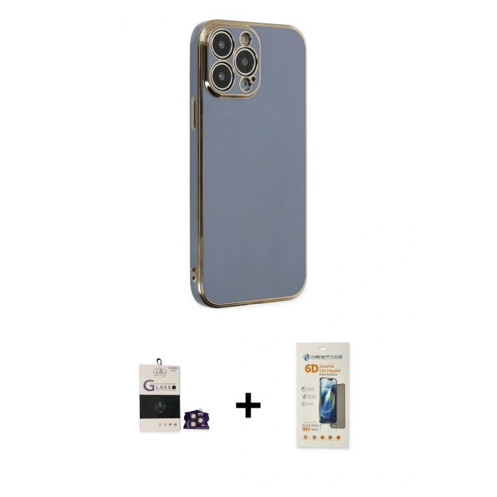 MARSİLYAN™- iPhone 14 Pro Max Kılıf Yankı Serisi - Siyah 6D Mat Seramik Hayalet Nano Ekran Koruyucu + Bilvis Titan Kamera Lens - GD