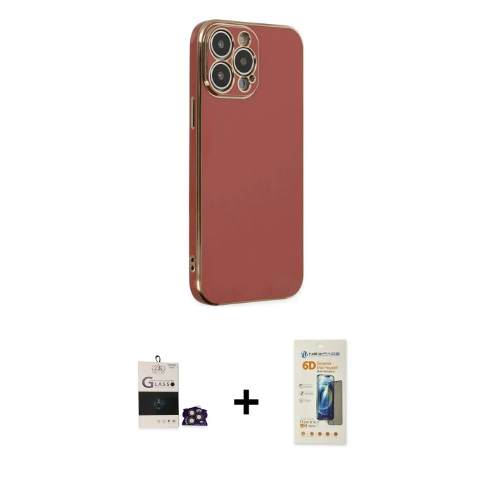MARSİLYAN™- iPhone 14 Pro Max Kılıf Yankı Serisi - Siyah 6D Mat Seramik Hayalet Nano Ekran Koruyucu + Bilvis Titan Kamera Lens - GD