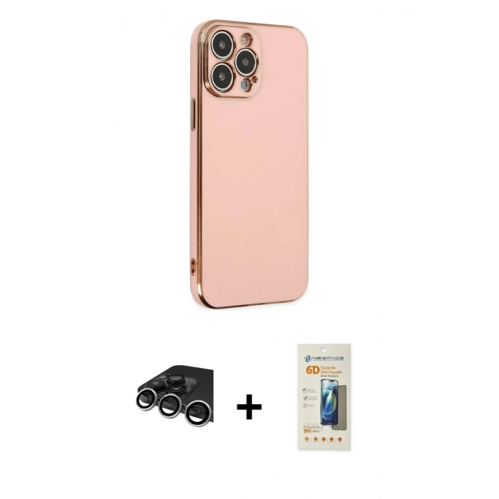 MARSİLYAN™- iPhone 14 Pro Max Kılıf Yankı Serisi - Siyah 6D Mat Seramik Hayalet Nano Ekran Koruyucu + Raze Metal Kamera Lens - GS