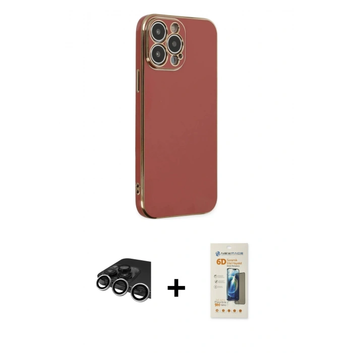 MARSİLYAN™- iPhone 14 Pro Max Kılıf Yankı Serisi - Siyah 6D Mat Seramik Hayalet Nano Ekran Koruyucu + Raze Metal Kamera Lens - GS