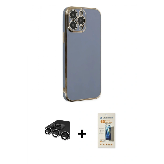 MARSİLYAN™- iPhone 14 Pro Max Kılıf Yankı Serisi - Siyah 6D Mat Seramik Hayalet Nano Ekran Koruyucu + Raze Metal Kamera Lens - GS