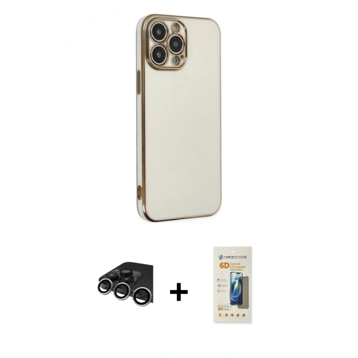 MARSİLYAN™- iPhone 14 Pro Max Kılıf Yankı Serisi - Siyah 6D Mat Seramik Hayalet Nano Ekran Koruyucu + Raze Metal Kamera Lens - GS