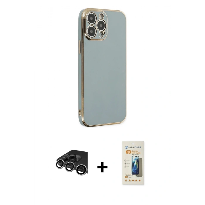 MARSİLYAN™- iPhone 14 Pro Max Kılıf Yankı Serisi - Siyah 6D Mat Seramik Hayalet Nano Ekran Koruyucu + Raze Metal Kamera Lens - GS
