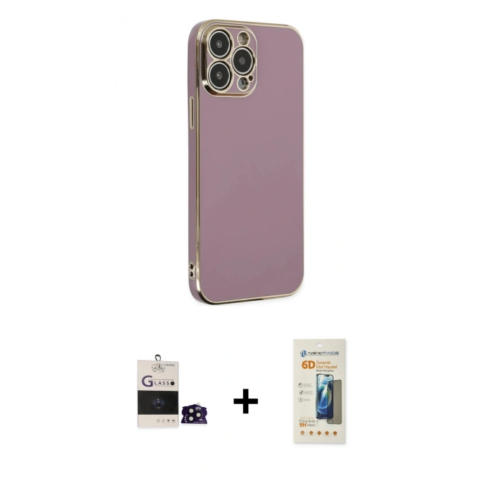 MARSİLYAN™- iPhone 14 Pro Max Kılıf Yankı Serisi - Siyah 6D Mat Seramik Hayalet Nano Ekran Koruyucu + Siyah Bilvis Titan Kamera Lens