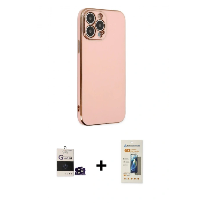 MARSİLYAN™- iPhone 14 Pro Max Kılıf Yankı Serisi - Siyah 6D Mat Seramik Hayalet Nano Ekran Koruyucu + Siyah Bilvis Titan Kamera Lens