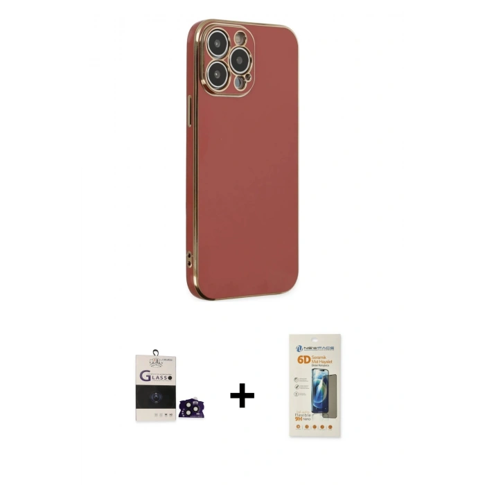MARSİLYAN™- iPhone 14 Pro Max Kılıf Yankı Serisi - Siyah 6D Mat Seramik Hayalet Nano Ekran Koruyucu + Siyah Bilvis Titan Kamera Lens