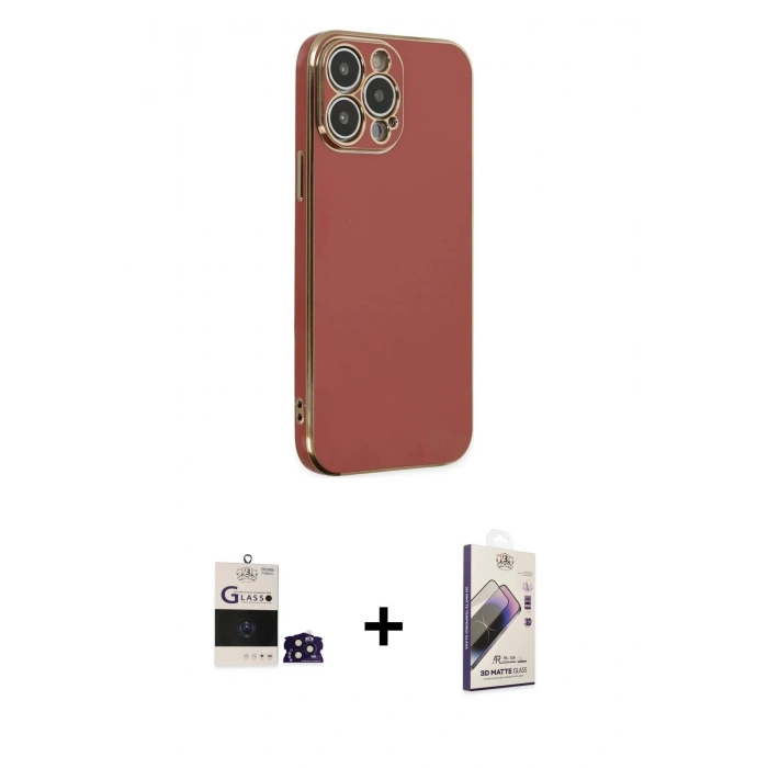 MARSİLYAN™- iPhone 14 Pro Max Kılıf Yankı Serisi - Siyah Bilvis 3D Mat Cam Ekran Koruyucu + Bilvis Titan Kamera Lens - DNMR
