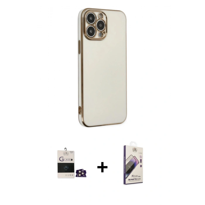MARSİLYAN™- iPhone 14 Pro Max Kılıf Yankı Serisi - Siyah Bilvis 3D Mat Cam Ekran Koruyucu + Gold Bilvis Titan Kamera Lens