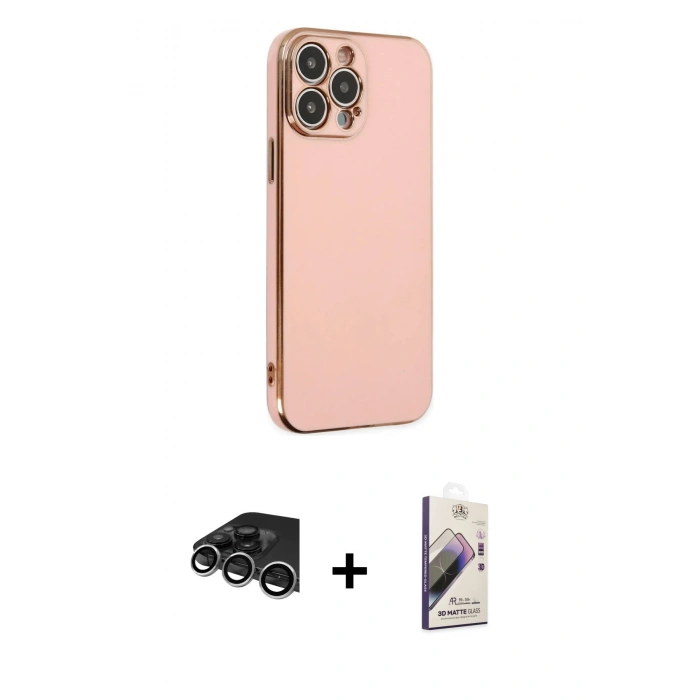 MARSİLYAN™- iPhone 14 Pro Max Kılıf Yankı Serisi - Siyah Bilvis 3D Mat Cam Ekran Koruyucu + Raze Metal Kamera Lens - GS