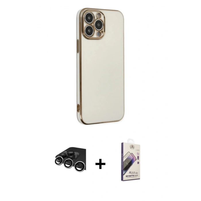 MARSİLYAN™- iPhone 14 Pro Max Kılıf Yankı Serisi - Siyah Bilvis 3D Mat Cam Ekran Koruyucu + Raze Metal Kamera Lens - GS