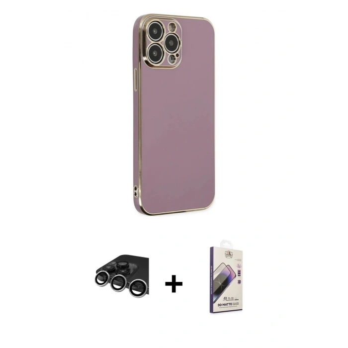 MARSİLYAN™- iPhone 14 Pro Max Kılıf Yankı Serisi - Siyah Bilvis 3D Mat Cam Ekran Koruyucu + Raze Metal Kamera Lens - GS