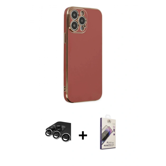 MARSİLYAN™- iPhone 14 Pro Max Kılıf Yankı Serisi - Siyah Bilvis 3D Mat Cam Ekran Koruyucu + Raze Metal Kamera Lens - GS