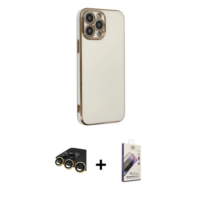 MARSİLYAN™- iPhone 14 Pro Max Kılıf Yankı Serisi - Siyah Bilvis 3D Mat Cam Ekran Koruyucu + Raze Metal Kamera Lens - GD