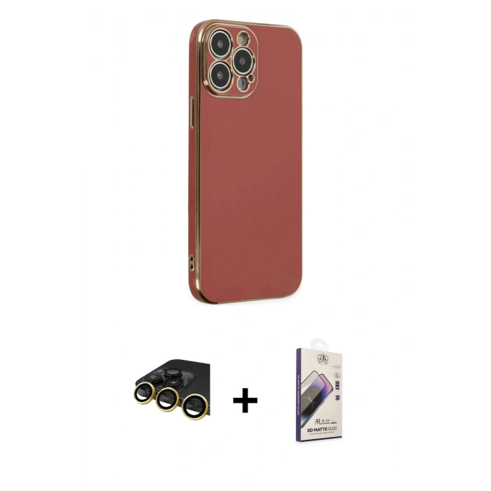 MARSİLYAN™- iPhone 14 Pro Max Kılıf Yankı Serisi - Siyah Bilvis 3D Mat Cam Ekran Koruyucu + Raze Metal Kamera Lens - GD