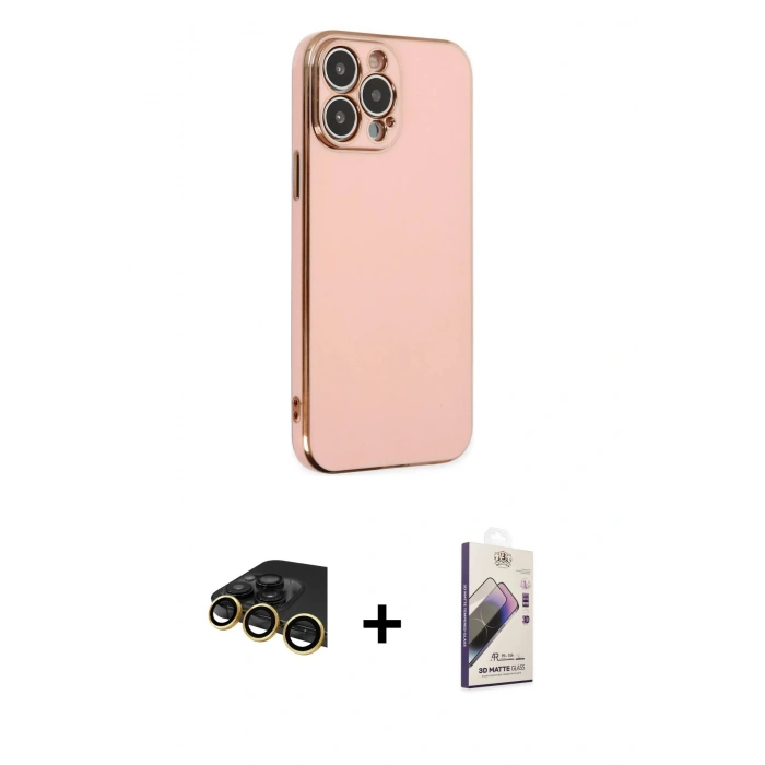 MARSİLYAN™- iPhone 14 Pro Max Kılıf Yankı Serisi - Siyah Bilvis 3D Mat Cam Ekran Koruyucu + Raze Metal Kamera Lens - GD