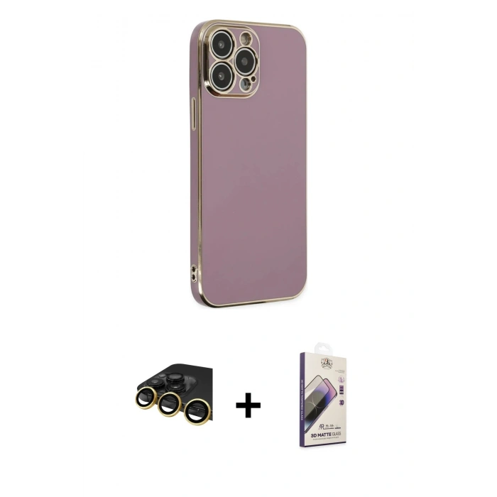 MARSİLYAN™- iPhone 14 Pro Max Kılıf Yankı Serisi - Siyah Bilvis 3D Mat Cam Ekran Koruyucu + Raze Metal Kamera Lens - GD
