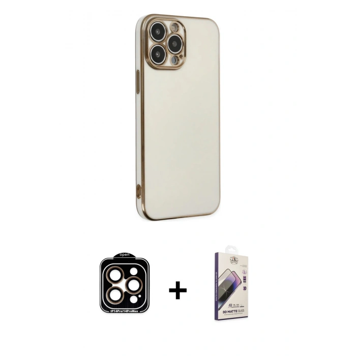 MARSİLYAN™- iPhone 14 Pro Max Kılıf Yankı Serisi - Siyah Bilvis 3D Mat Cam Ekran Koruyucu + PVD Metal Kamera Lens - TU