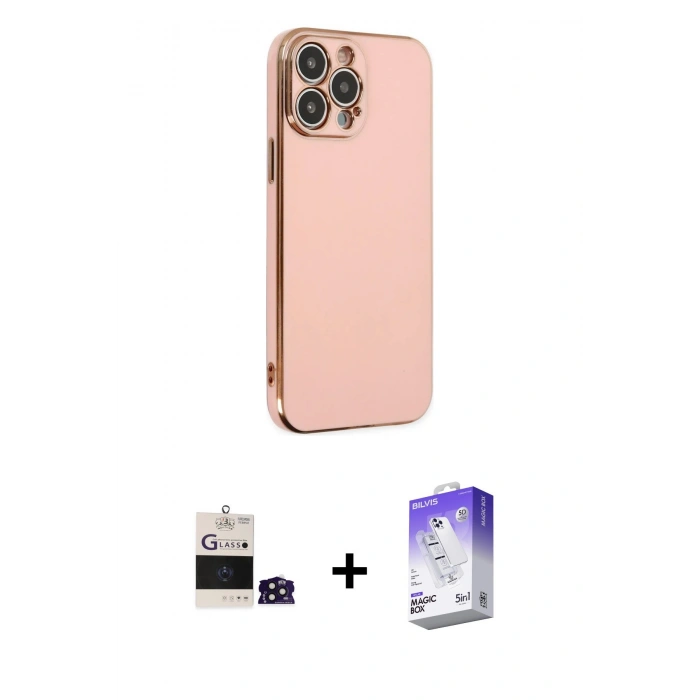 MARSİLYAN™- iPhone 14 Pro Max Kılıf Yankı Serisi - Siyah Bilvis 5in1 3D Magic Cam Ekran Koruyucu + Bilvis Titan Kamera Lens - DNMR