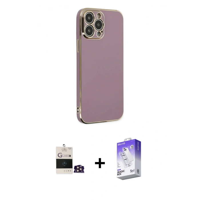 MARSİLYAN™- iPhone 14 Pro Max Kılıf Yankı Serisi - Siyah Bilvis 5in1 3D Magic Cam Ekran Koruyucu + Bilvis Titan Kamera Lens - GD