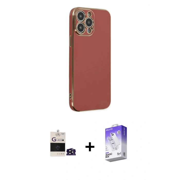 MARSİLYAN™- iPhone 14 Pro Max Kılıf Yankı Serisi - Siyah Bilvis 5in1 3D Magic Cam Ekran Koruyucu + Bilvis Titan Kamera Lens - DNMR