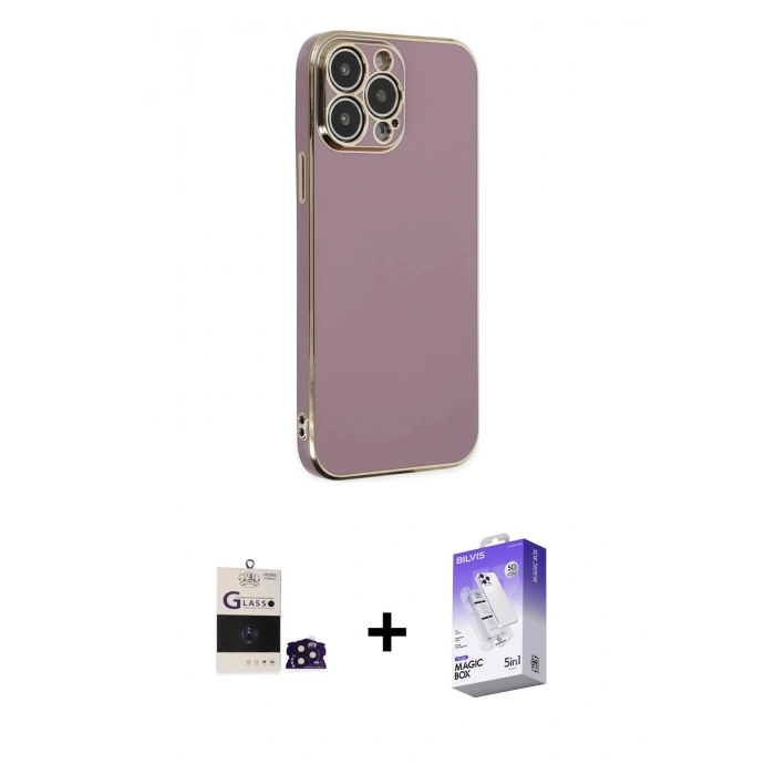 MARSİLYAN™- iPhone 14 Pro Max Kılıf Yankı Serisi - Siyah Bilvis 5in1 3D Magic Cam Ekran Koruyucu + Bilvis Titan Kamera Lens - DNMR
