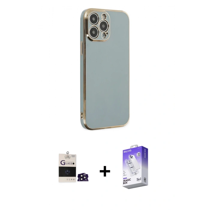 MARSİLYAN™- iPhone 14 Pro Max Kılıf Yankı Serisi - Siyah Bilvis 5in1 3D Magic Cam Ekran Koruyucu + Bilvis Titan Kamera Lens - DNMR