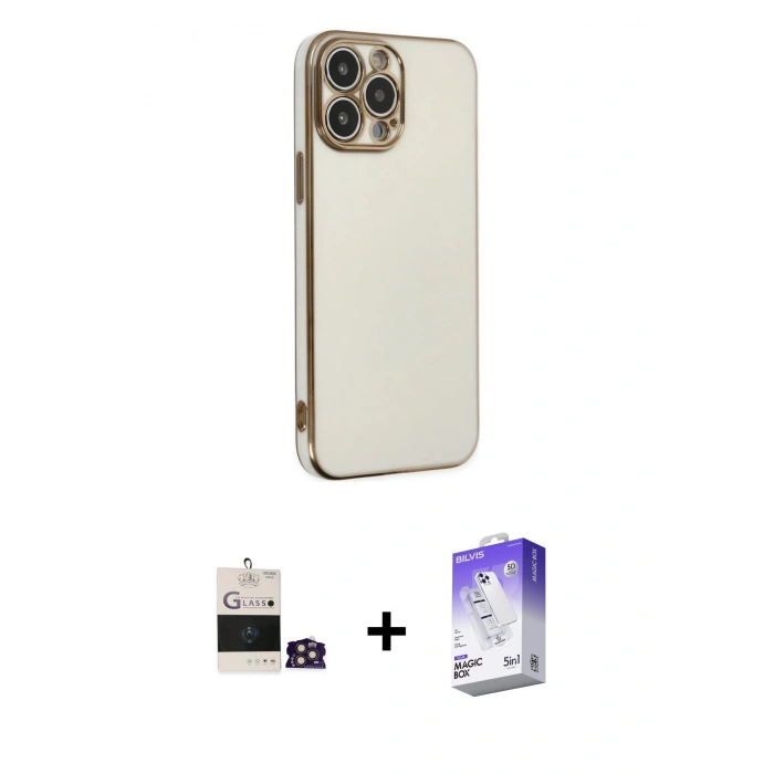 MARSİLYAN™- iPhone 14 Pro Max Kılıf Yankı Serisi - Siyah Bilvis 5in1 3D Magic Cam Ekran Koruyucu + Bilvis Titan Kamera Lens - GD