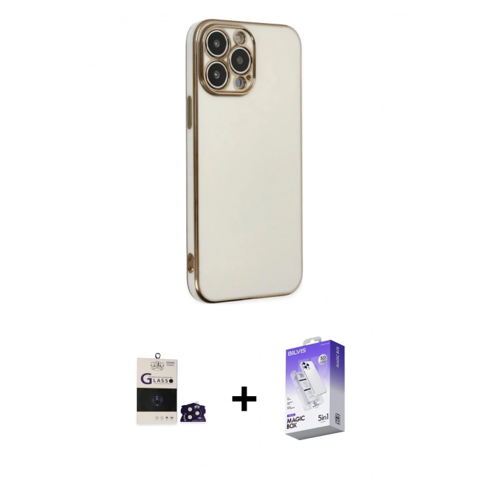 MARSİLYAN™- iPhone 14 Pro Max Kılıf Yankı Serisi - Siyah Bilvis 5in1 3D Magic Cam Ekran Koruyucu + Bilvis Titan Kamera Lens - DNMR