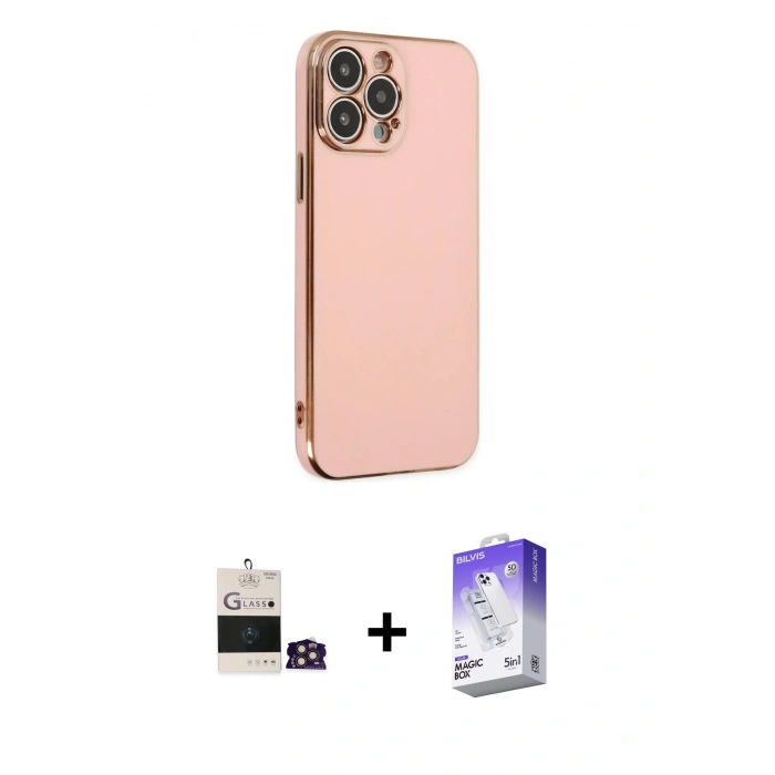 MARSİLYAN™- iPhone 14 Pro Max Kılıf Yankı Serisi - Siyah Bilvis 5in1 3D Magic Cam Ekran Koruyucu + Bilvis Titan Kamera Lens - GD