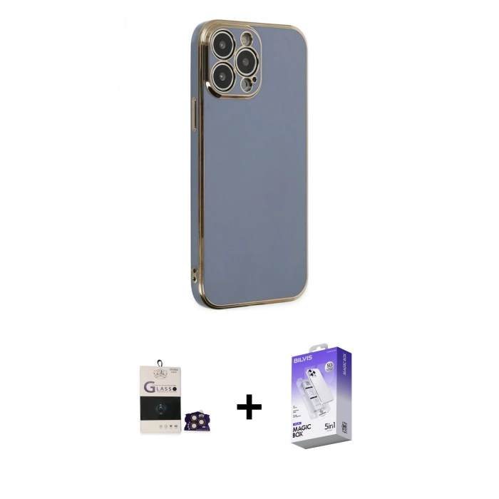 MARSİLYAN™- iPhone 14 Pro Max Kılıf Yankı Serisi - Siyah Bilvis 5in1 3D Magic Cam Ekran Koruyucu + Bilvis Titan Kamera Lens - GD