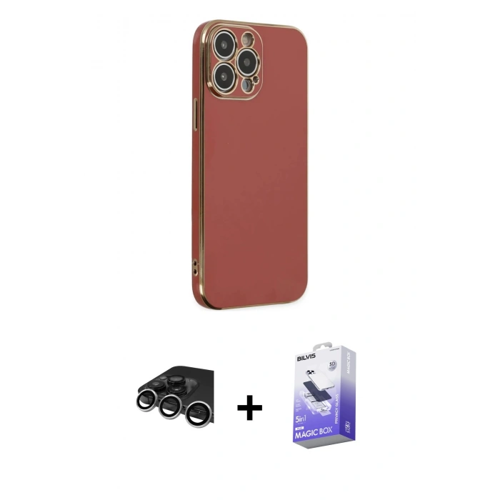 MARSİLYAN™- iPhone 14 Pro Max Kılıf Yankı Serisi - Siyah Bilvis 5in1 5D Magic Hayalet Cam Ekran Koruyucu + Raze Metal Kamera Lens - GS