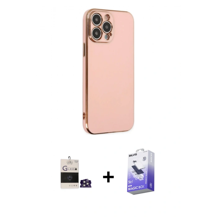 MARSİLYAN™- iPhone 14 Pro Max Kılıf Yankı Serisi - Siyah Bilvis 5in1 5D Magic Hayalet Cam Ekran Koruyucu + Bilvis Titan Kamera Lens - GS