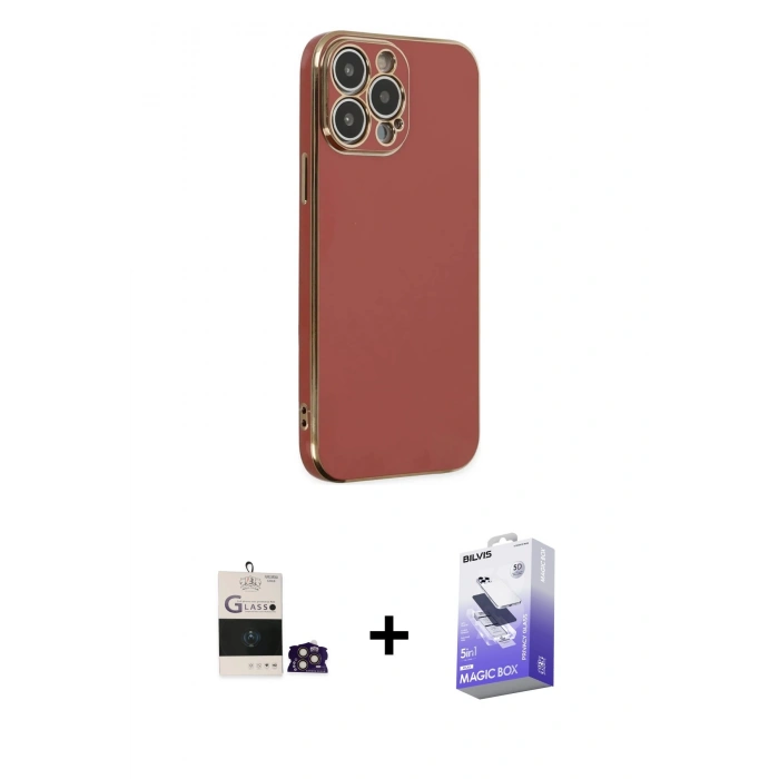 MARSİLYAN™- iPhone 14 Pro Max Kılıf Yankı Serisi - Siyah Bilvis 5in1 5D Magic Hayalet Cam Ekran Koruyucu + Bilvis Titan Kamera Lens - GD