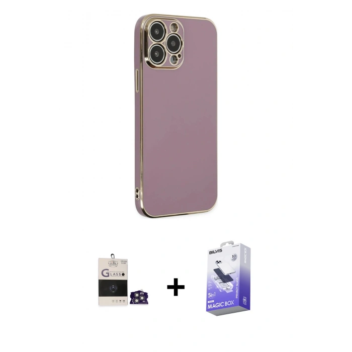 MARSİLYAN™- iPhone 14 Pro Max Kılıf Yankı Serisi - Siyah Bilvis 5in1 5D Magic Hayalet Cam Ekran Koruyucu + Bilvis Titan Kamera Lens - GS