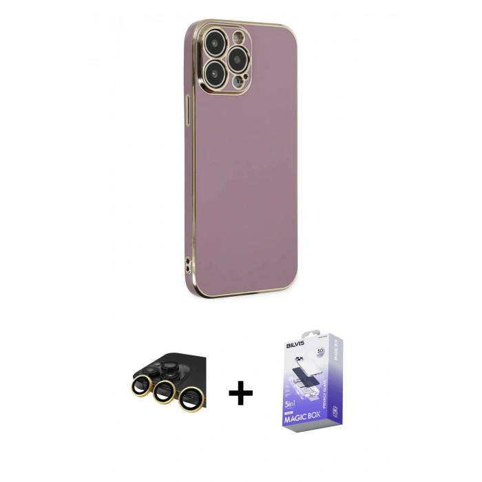 MARSİLYAN™- iPhone 14 Pro Max Kılıf Yankı Serisi - Siyah Bilvis 5in1 5D Magic Hayalet Cam Ekran Koruyucu + Raze Metal Kamera Lens - GD