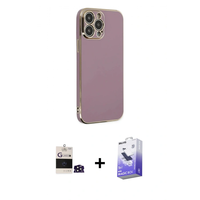 MARSİLYAN™- iPhone 14 Pro Max Kılıf Yankı Serisi - Siyah Bilvis 5in1 5D Magic Hayalet Cam Ekran Koruyucu + Bilvis Titan Kamera Lens - DNMR