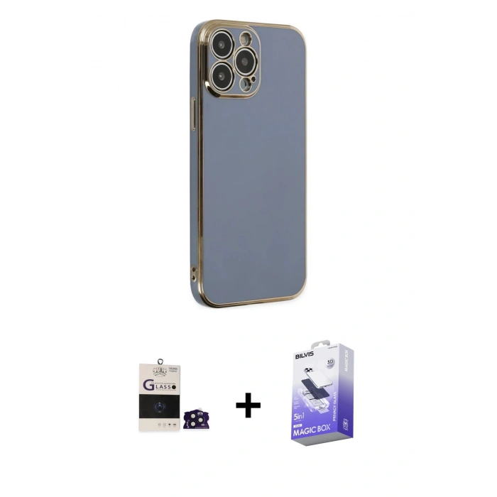 MARSİLYAN™- iPhone 14 Pro Max Kılıf Yankı Serisi - Siyah Bilvis 5in1 5D Magic Hayalet Cam Ekran Koruyucu + Bilvis Titan Kamera Lens - DNMR